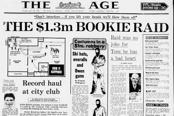 An Age report from 1976 on the Great Bookie Robbery, which took place in the building that is now home to the Harp and Hound.