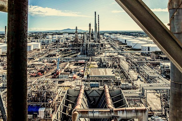 The refinery in Geelong is a maze of pipes and machines that transform oil into petrol.