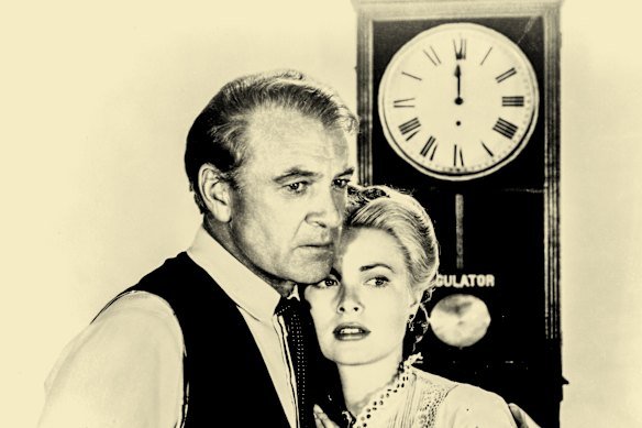 Gary Cooper plays Will Kane and Grace Kelly his new wife Amy in the western classic High Noon.