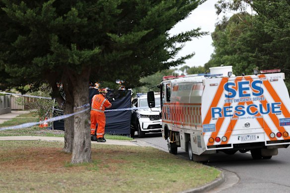 Emergency services in Keilor Downs, where a passer-by found a baby in a yard.
