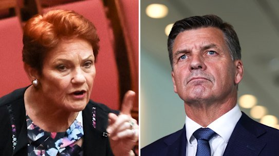 Pauline Hanson and Angus Taylor.