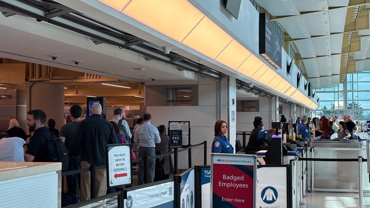 flight passengers at DCA at TSA