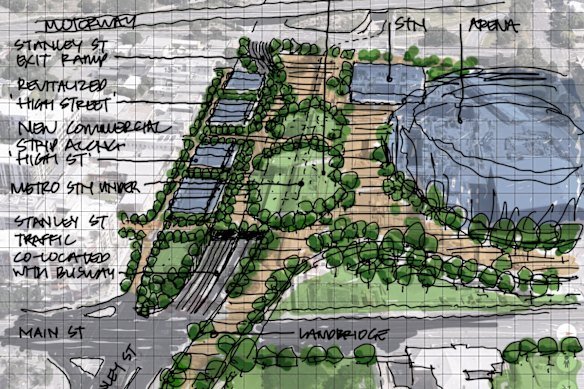 Stanley Street (left) would be diverted underground through the busway.