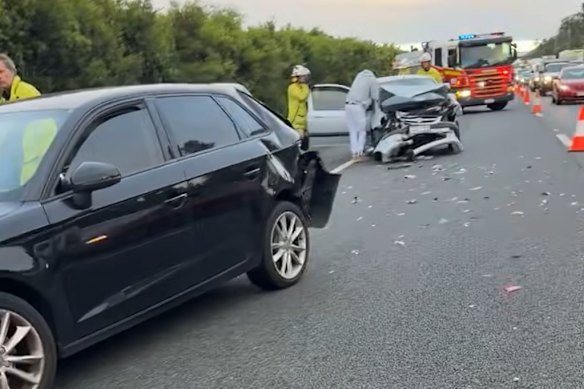 Several vehicles were damaged in the crash on the Pacific Motorway.