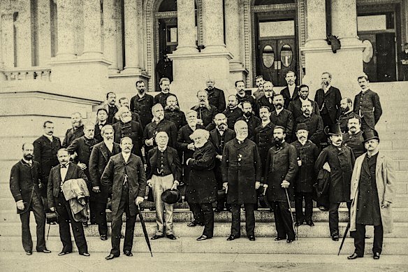 Whiskered delegates at the International Meridian Conference of 1884 including Cleveland Abbe (top left) and Otto Struve (top row, third left).