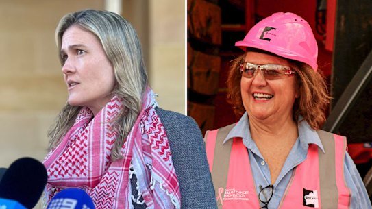 WA Greens MP Sophie McNeill, Australian billionaire Gina Rinehart. Pictures: Supplied