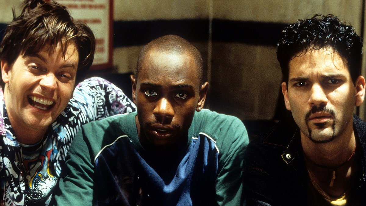 Dave Chappelle, Jim Breuer, and Guillermo Díaz in a scene from the comedy film "Half Baked" (1998).