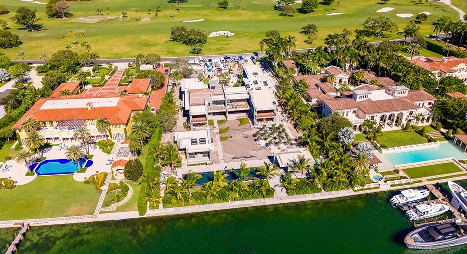 Three Indian Creek homes in an aerial view