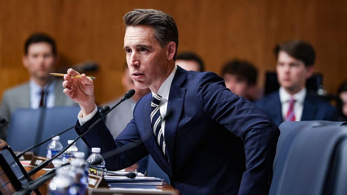 Josh Hawley speaks during a senate hearing