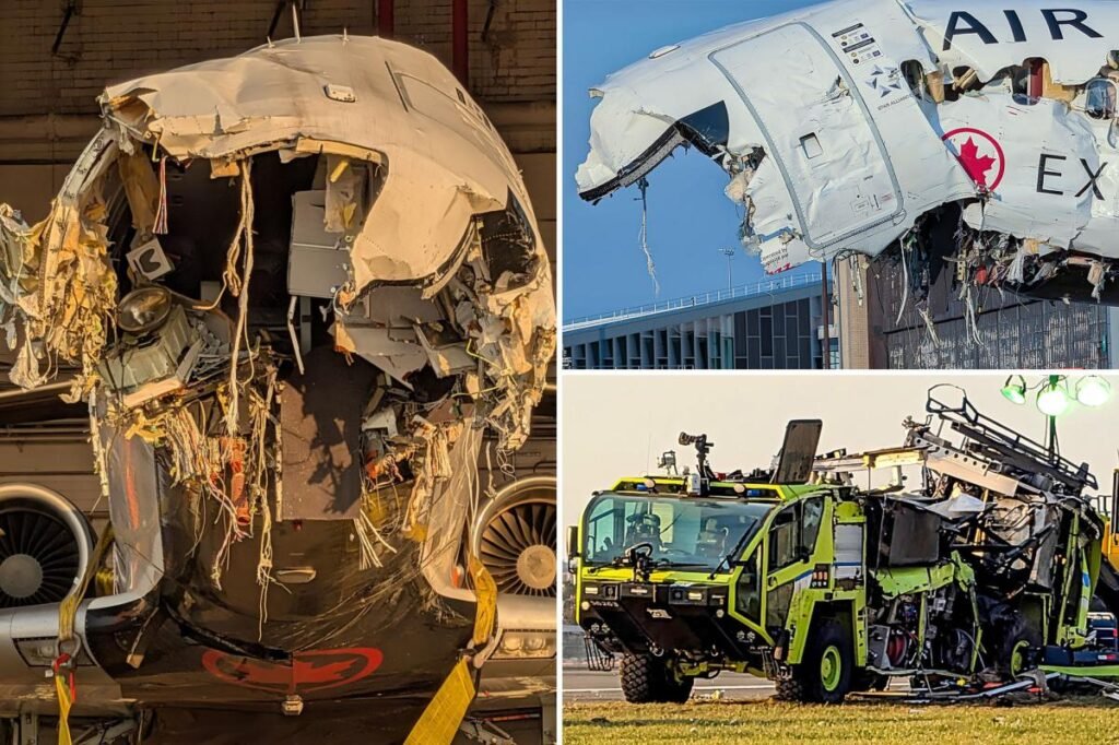 Shocking close-up images show devastating destruction to Air Canada plane after deadly LaGuardia crash