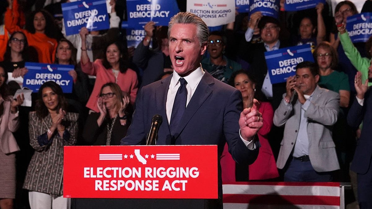 California Gov. Gavin Newsom speaks at a rally
