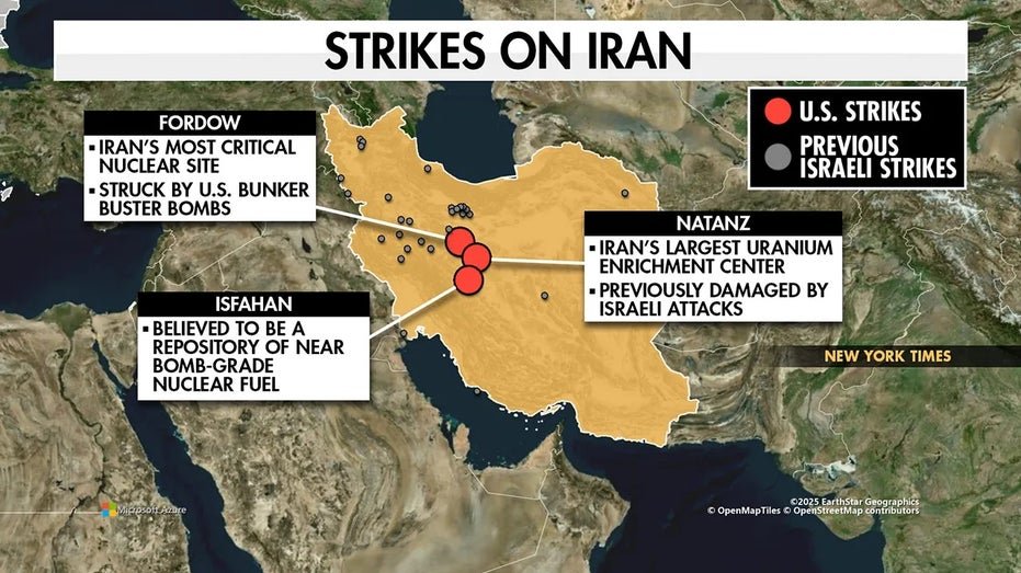Map of US strikes on Iran.