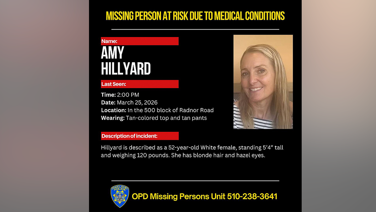 Missing person poster for Amy Hillyard displayed in Oakland, California