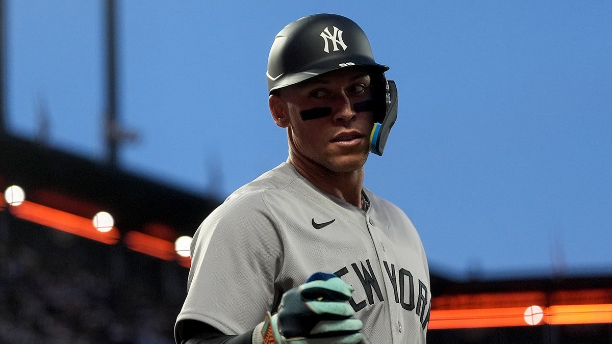 Aaron Judge looks on