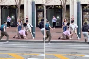 Wild San Francisco street fight shows young punks randomly bashing man in broad daylight