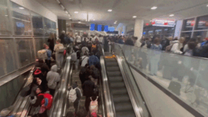 Video captures crazy airport crowds as passengers pour into terminal after security checkpoints close