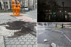 Exclusive | Historic NYC plaza left in abysmal disrepair with destroyed pavement, defective lights — and city knows it!