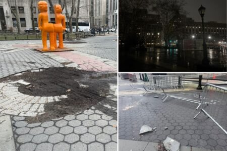 Exclusive | Historic NYC plaza left in abysmal disrepair with destroyed pavement, defective lights — and city knows it!