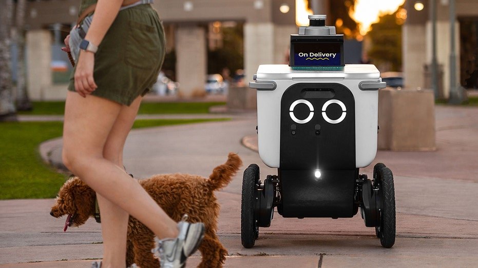 A Serve Robotics delivery robot is pictured here.