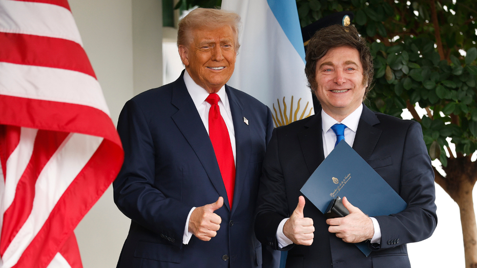 President Donald Trump greets President of Argentina Javier Milei at the White House