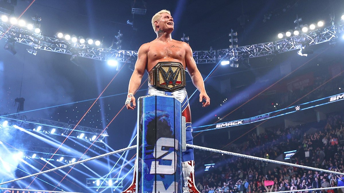 Cody Rhodes celebrates the title win