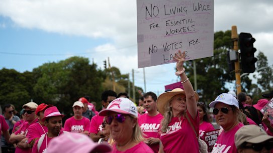 Health Workers Union members at a rally earlier this year.
