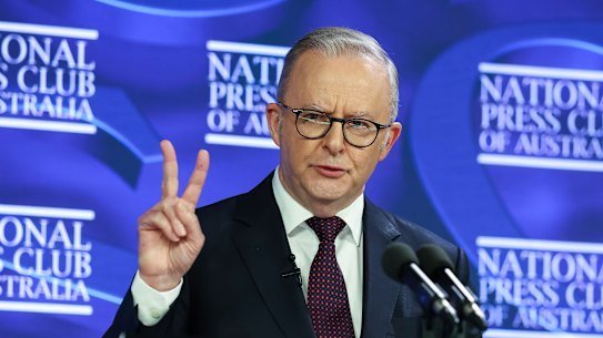 Anthony Albanese at the National Press Club on Thursday.