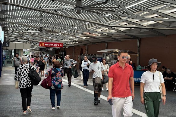 Commuters at Central Station on Wednesday morning amid the rail dispute.