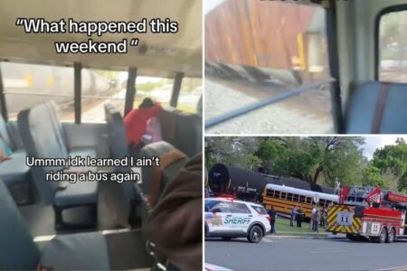 School bus driver busted after shocking video shows train clipping vehicle full of kids