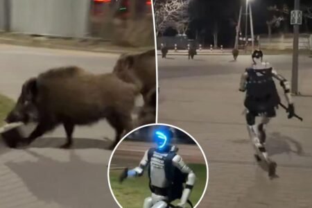 Humanoid robot chases pack of wild boars in bizarre video: ‘The hero we don’t deserve’ Humanoid robot chases pack of wild boars in bizarre video: ‘The hero we don’t deserve’