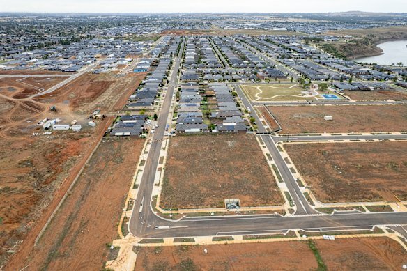 An aerial view of a new housing estate near Melton, where growth has surged but services have not always kept pace.