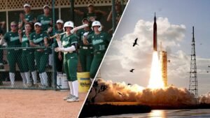 Artemis II launch steals the show at college softball game as players stare skyward in amazement Artemis II launch steals the show at college softball game as players stare skyward in amazement