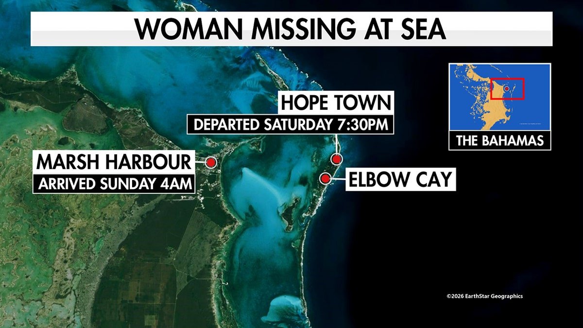 Graphic marking key locations for woman missing at sea