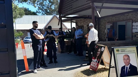 Police at the Casula Community Centre prepoll station.