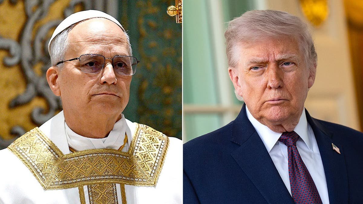 Split image shows Pope Leo XIV and President Donald Trump amid policy dispute.