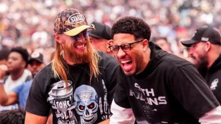 NFL star George Kittle intercepts NBA player Tyrese Haliburton’s beer WrestleMania 42