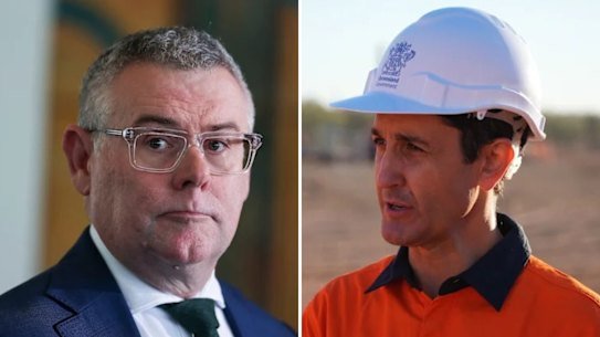 Federal Environment Minister Murray Watt (left); and Queensland Premier David Crisafulli are at odds over the Taroom Trough.