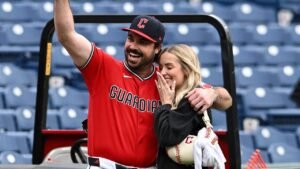 Guardians catcher Austin Hedges pops question to girlfriend on field in heartwarming proposal after win