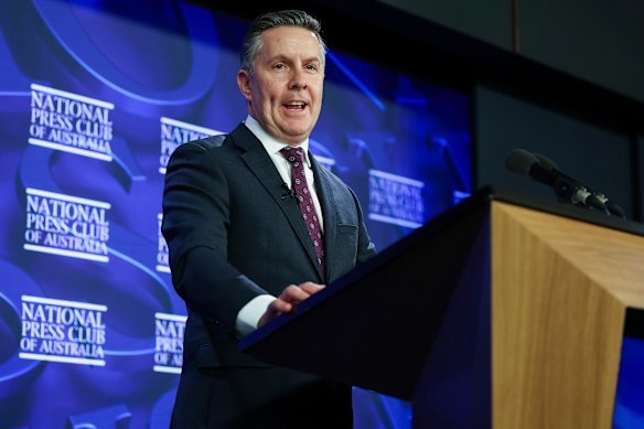 Health Minister Mark Butler at the Press Club on Wednesday.