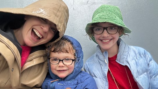Caroline, Mattea and Sabina Massola inside the James Turrell sculpture at the National Gallery. Mattea,3, has Jansen-de Vries syndrome and uses the NDIS.