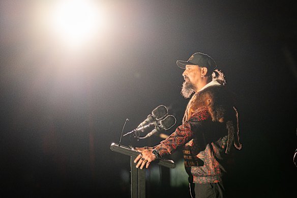 Uncle Mark Brown, a Bunurong elder, at the Shrine’s welcome to Country ceremony.