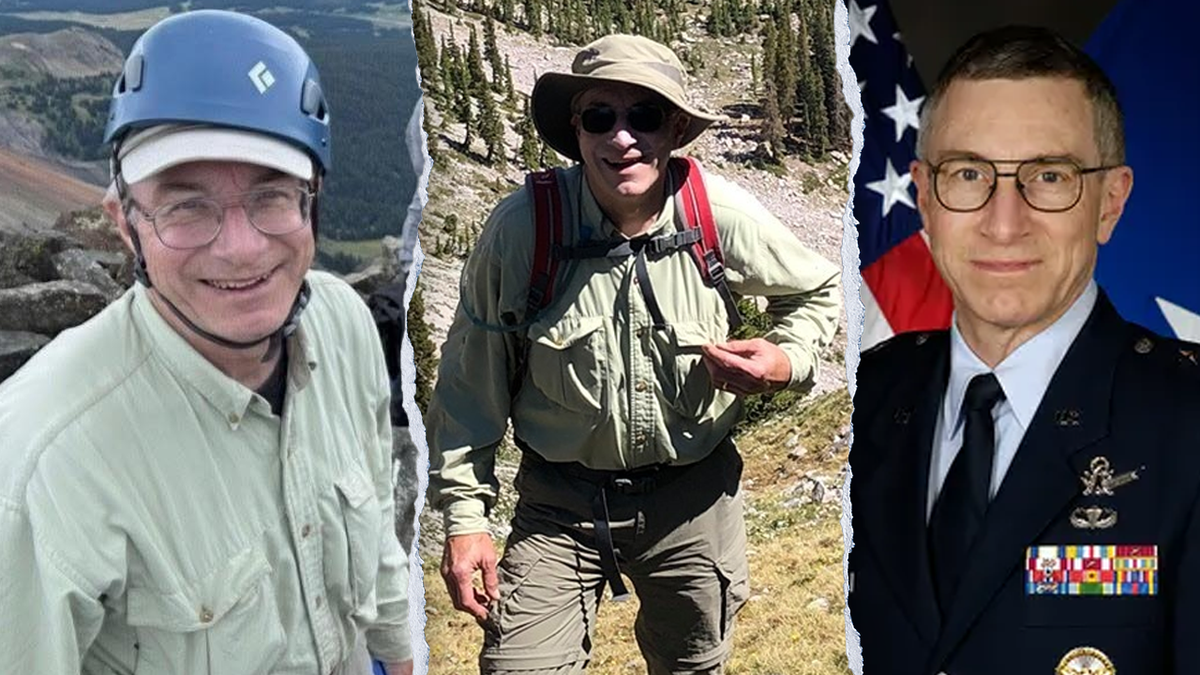 Retired Air Force Maj. Gen. Neil McCasland shown in green shirt and military uniform in split image