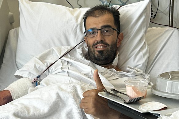 Frank Giamarelos recovering in the Austin Hospital following surgery.