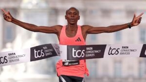 Sabastian Sawe finishes London Marathon in under two hours to break men’s world record