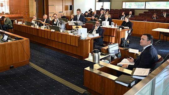CPB Contractors general manager, Vince Sanfilippo (right) is seen during the Commission of Inquiry into the CFMEU and Misconduct in the Construction Industry.