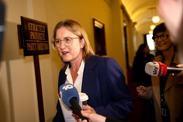 Premier Jacinta Allan enters a Labor caucus meeting on Tuesday.