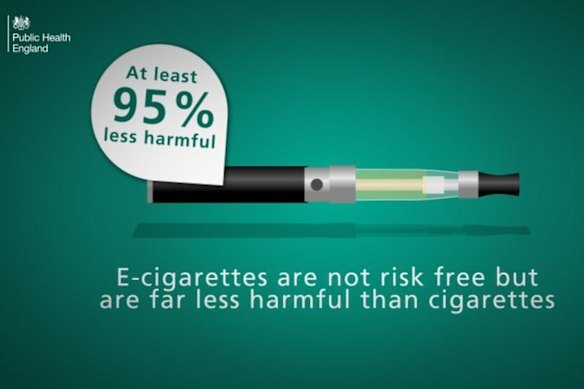 UK government messaging from 2015. The “95 per cent safer” figure is heavily disputed.