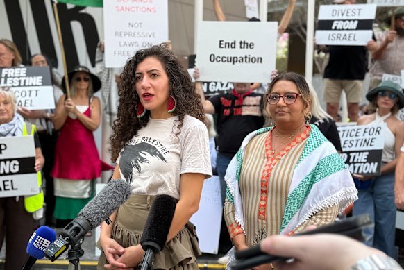 Justice for Palestine Magan-djin’s Remah Naji and Greens deputy leader Mehreen Faruqi called for the Crisafulli government’s hate speech laws to be repealed. 