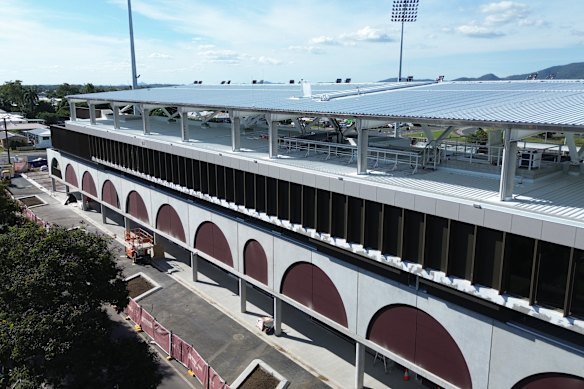 The new grandstand at Browne Park, Rockhampton, is nearing completion.