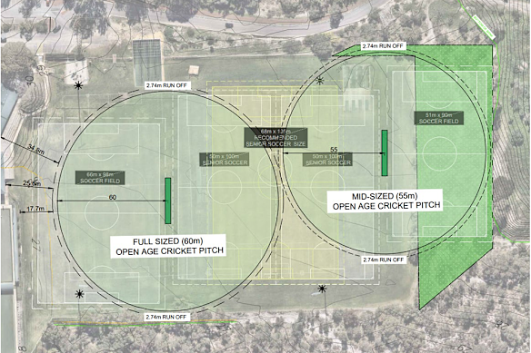 The plans for the expanded cricket pitch at John Connell Reserve in Leeming. 